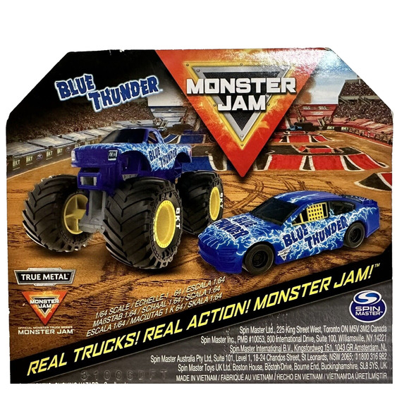 Monster Jam Blue Thunder 2 Pack Truck Series 3 with Exclusive Race Car 1:64 NEW - Picture 4 of 11